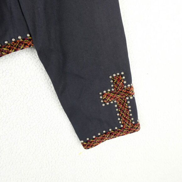 Double D Ranch Blazer Womens Large Black Cropped Western Embroidered Cross Open - Picture 3 of 9
